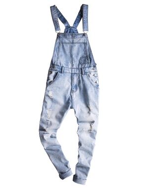 Light Wash Distressed Denim Overalls